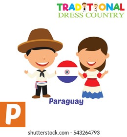 People in Traditional Dress Country Alphabet. P Letter For Paraguay