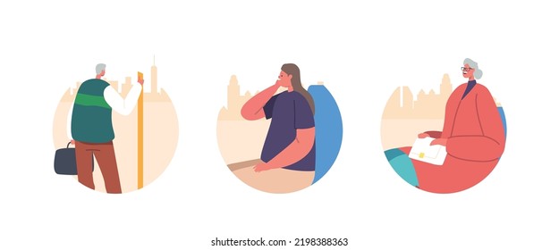 People in Train or Bus Icons or Avatars. City Dwellers in Metro, Subway Tube. Men and Women Passengers in Public Transport. Male and Female Characters Using Rapid Transit. Cartoon Vector Illustration