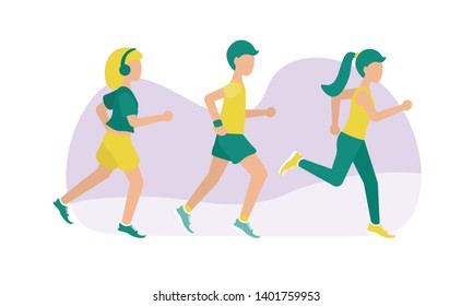 people train in fresh air. sport run. flat vector illustration.