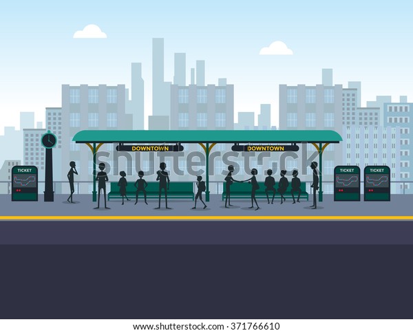 People Train Station Stock Vector (Royalty Free) 371766610