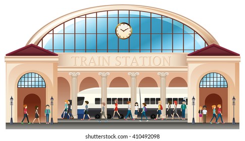 People at train station illustration