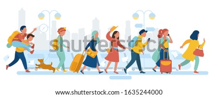 People at the train station. Vector illustration