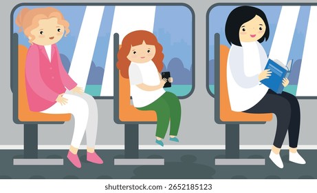 People in the train. People in the train. Vector illustration.