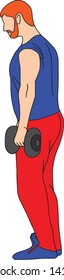 People training, physical workout exercises gym, exrcises with dumbbells. Sports equipments, vector characters isolated, contour pattern, 