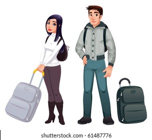 People in transit. Vector characters, isolated objects