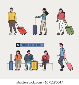 People with travel bags waiting at the airport. vector illustration flat design