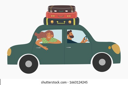 La gente viaja en camión. Isolación Vector ilustración en estilo plano.