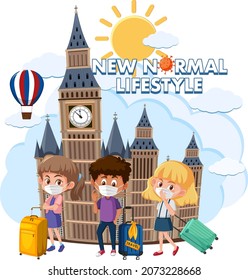 People travel during covid-19 pandemic with Big ben london landmark illustration