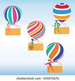 people travel on the air balloon abstract art creative modern vector illustration blue background