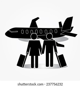 People Travel With Plane And Suitcase Icon Vector Illustration,man Icon  