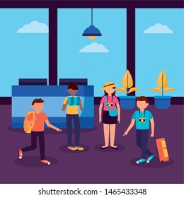 people travel suitcases camera maps vector illustration