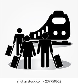 people travel with train,subway,metro  and suitcase icon vector illustration,man icon  