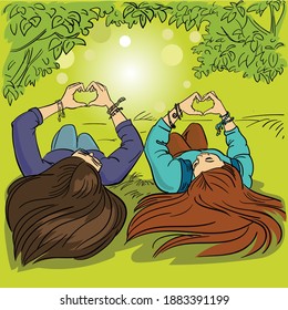 People are traveling, girls are resting after a long hike