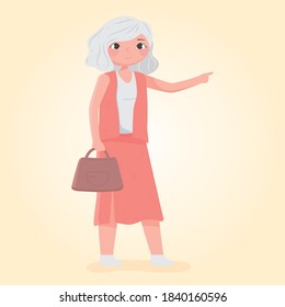 people traveling, old woman tourist with handbag vector illustration