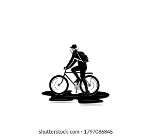 People traveling on bicycles logo silhouette