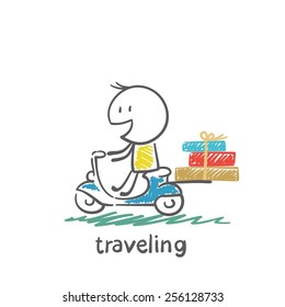 people traveling on a moped Illustration