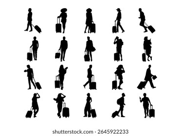 People Traveling With Suitcase Silhouette Element