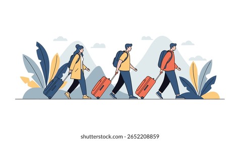 People Traveling Together with Luggage for a Vacation Adventure