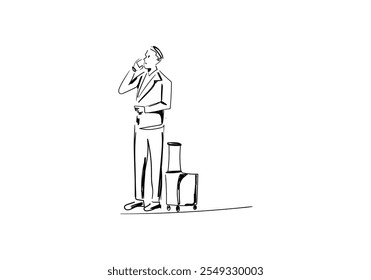 People traveling, tourists carrying luggage,suitcase.hand drawing.