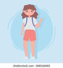 people traveling, young woman traveler with backpack vector illustration