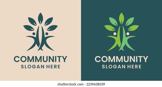 people tree charity community unity with leaf logo design combinations