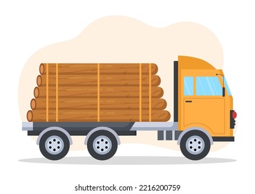 People Tree Cutting and Timber with Truck, Chainsaw Wooden and Tools Logging in the Forest on Flat Cartoon Hand Drawn Templates Illustration