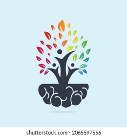 People tree grow on brain concept. Healthy people logo design.