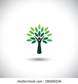 people tree icon with green leaves - eco concept vector. This graphic also represents environmental protection, nature conservation, eco friendly, renewable, sustainability, nature loving