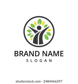 People tree logo design template, with green leaves.
