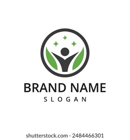 People tree logo design template, with green leaves.