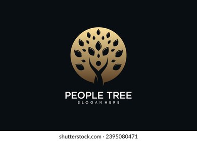 Vector de diseño de logotipo de árbol de personas con concepto de círculo y idea creativa