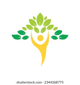 People tree logo with green leaves. Vector icon concept.