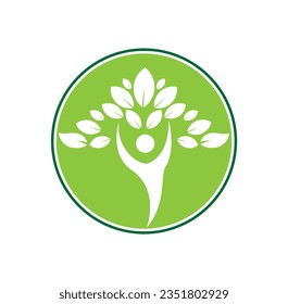 People tree logo with green leaves. Vector icon concept.