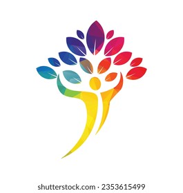 People tree logo with green leaves. Vector icon concept.