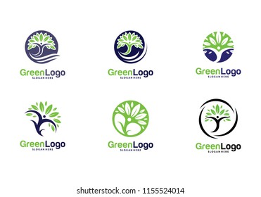 People Tree Logo and Icon Template, Green logo vector