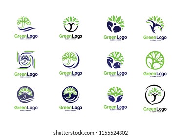 People Tree Logo and Icon Template, Green logo vector