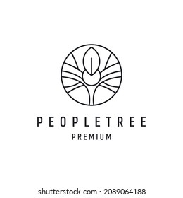 Icono de estilo lineal del logotipo del árbol de personas en el fondo blanco