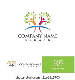 Logo de árbol de personas y plantilla de vector de símbolos