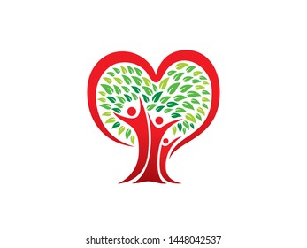 People Tree and Love Logo Template Design Vector, Emblem, Design Concept, Creative Symbol, Icon
