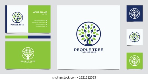 people tree nature logo design and business card . good use for business consulting logo company