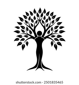 People Tree Silhouette Icon with Leaves ECO Concept Vector Illustration.