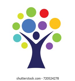 People Tree with star Vector Logo Template