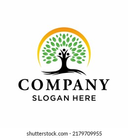 People Tree Vector Logo Template,  tree logo, people psychology logo, wellness vector