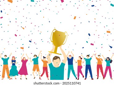 a lot of people and trophy