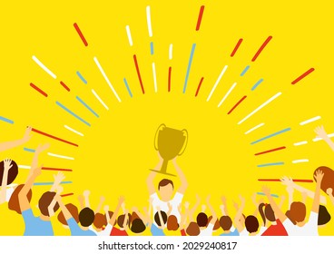 a lot of people and trophy with effect line