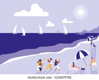 people in tropical beach seascape