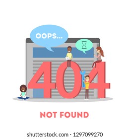 People try to fix broken website banner. 404 error page not found concept. Flat vector illustration of internet connection problem. Vector illustration in cartoon style