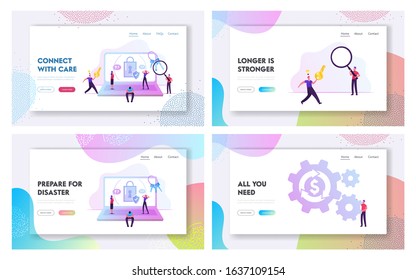 People Try To Memorize Password, Loan Refinance Website Landing Page Set. Happy Person Run With Key Remember Pin Code For Account, Debt Restructuring Web Page Banner. Cartoon Flat Vector Illustration