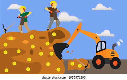 People try to mine bitcoin because they want to be a new millionaire (vector illustration) ,crypto currency