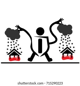 people trying to put out burning houses. fire insurance